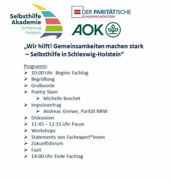 Ablauf und Programm von „WiR hilft! Gemeinsamkeiten machen stark – Selbsthilfe in Schleswig-Holstein“