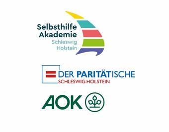 Logos der Selbsthilfe-Akademie Schleswig-Holstein, des Paritätischen Schleswig-Holstein und der AOK.